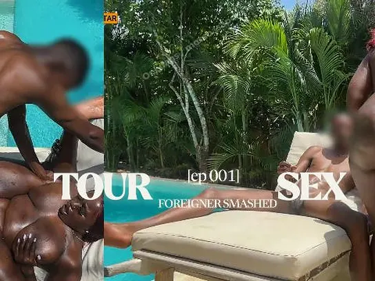 Mombasapornstar's big tits bounce as she gets pounded by a huge black cock at a public pool